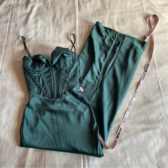 NEW! House of CB- Green Forest Charmaine Corset Maxi Dress Silk Satin Size XS - Picture 2 of 10